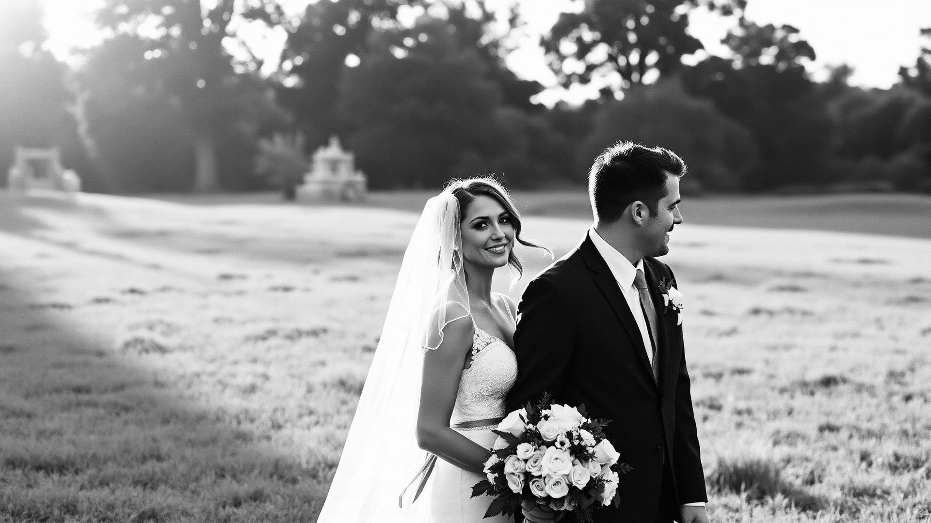 Wedding couple photographed in soft evening light