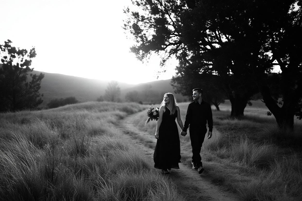 Engagement session walking through the South Bay foothills