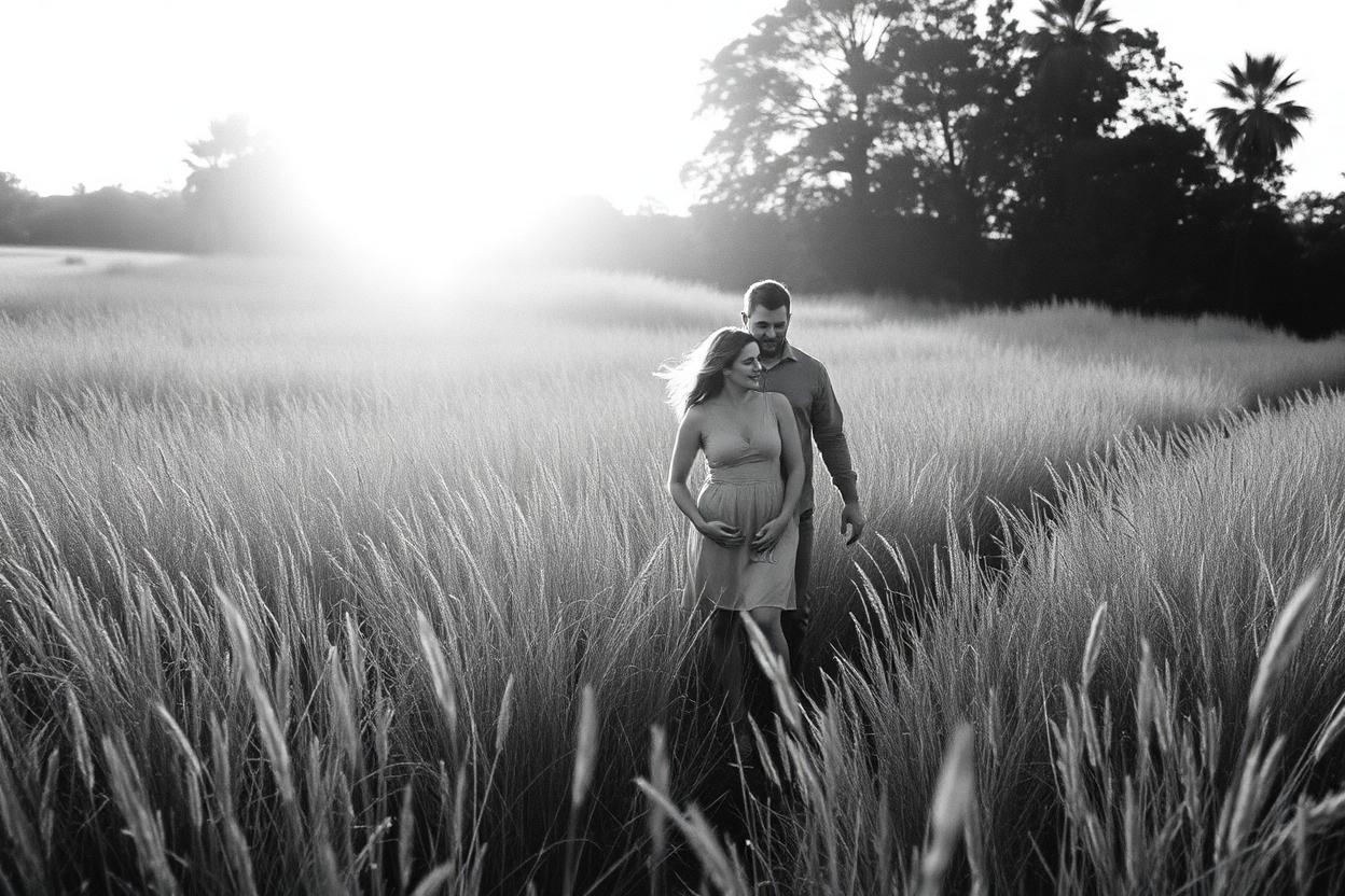 Engagement portrait outdoors at golden hour